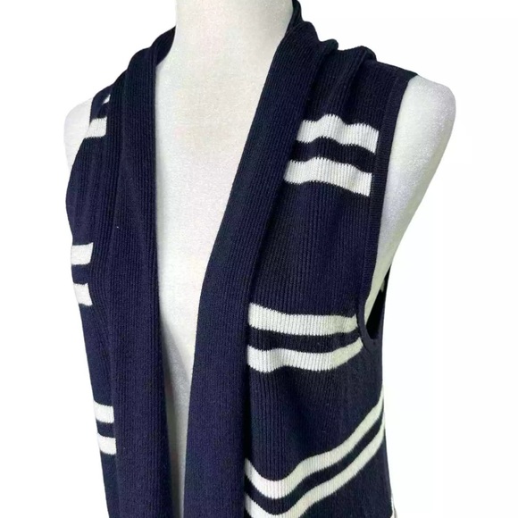 Talbots Navy and White Striped Sleeveless Cardigan Size Large - Picture 3 of 5